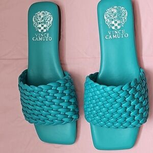 Vince Camuto Teal Woven Slide Sandals
